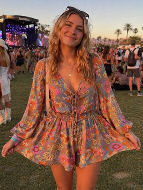 Floral Tie-Front Romper in Multicolor
